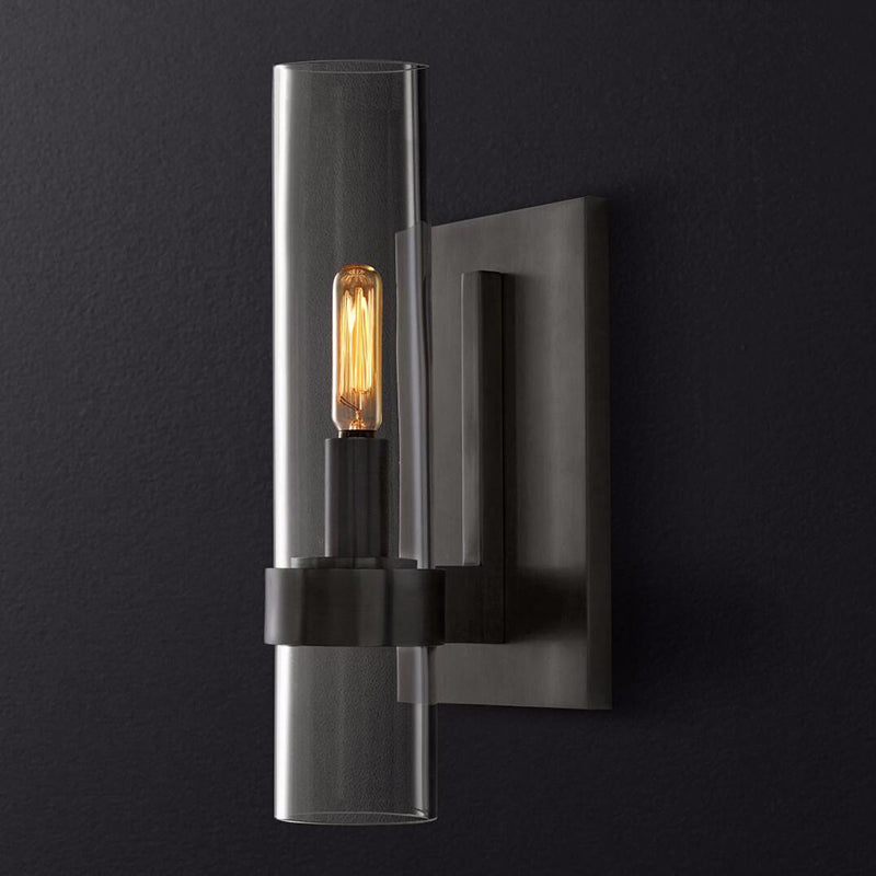 Skørter | Cylinder Wall Lamp Traditional Clear Glass 2.5"/5" Wide 1 Head Black/Brass Wall Lamp Mounting for Stair