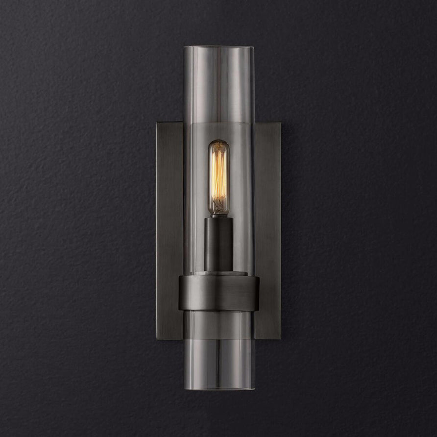 Skørter | Cylinder Wall Lamp Traditional Clear Glass 2.5"/5" Wide 1 Head Black/Brass Wall Lamp Mounting for Stair