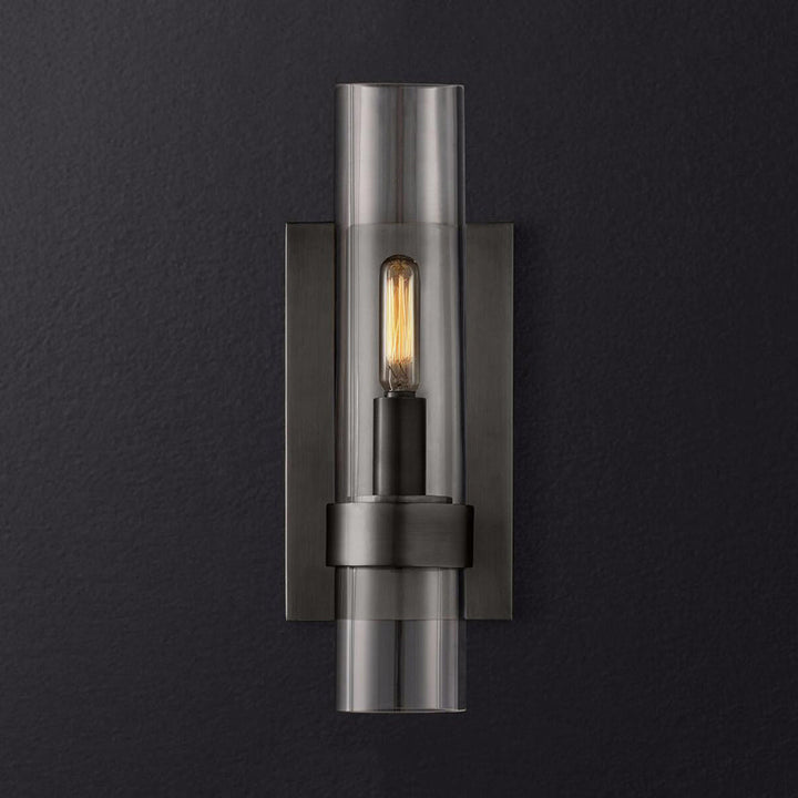 Skørter | Cylinder Wall Lamp Traditional Clear Glass 2.5"/5" Wide 1 Head Black/Brass Wall Lamp Mounting for Stair