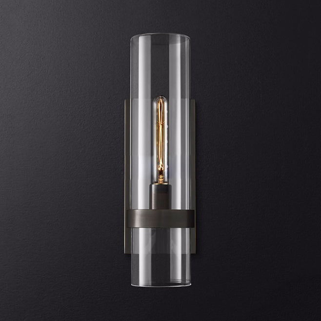 Skørter | Cylinder Wall Lamp Traditional Clear Glass 2.5"/5" Wide 1 Head Black/Brass Wall Lamp Mounting for Stair