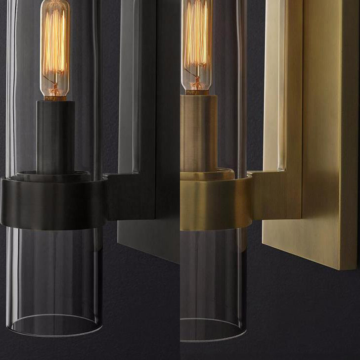 Skørter | Cylinder Wall Lamp Traditional Clear Glass 2.5"/5" Wide 1 Head Black/Brass Wall Lamp Mounting for Stair
