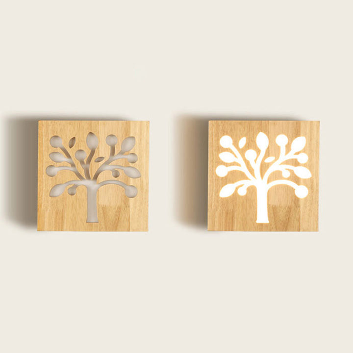 Lisslune | Square Flush-Mount Wall Light Art Deco Wood Hall LED Wall Lighting Fixture