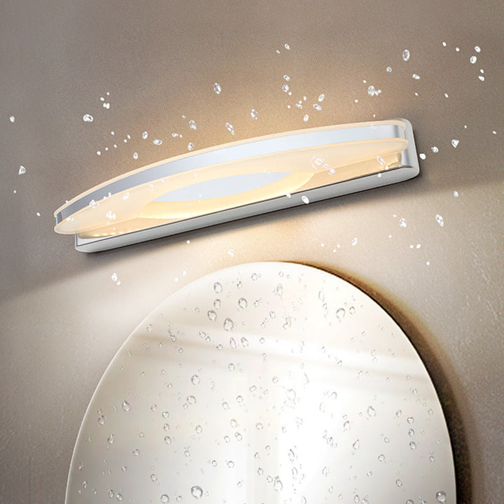 Lisslune | Curved LED Vanity Mirror Light Simplicity Stainless Steel Chrome Wall Lamp for Bathroom