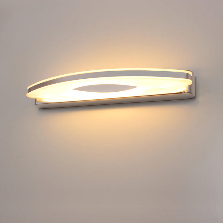 Lisslune | Curved LED Vanity Mirror Light Simplicity Stainless Steel Chrome Wall Lamp for Bathroom