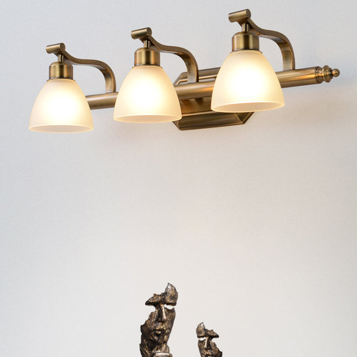 Lisslune | Frosted Glass Brass Wall Lamp Bell Shaped Country Style Vanity Sconce Light for Bathroom