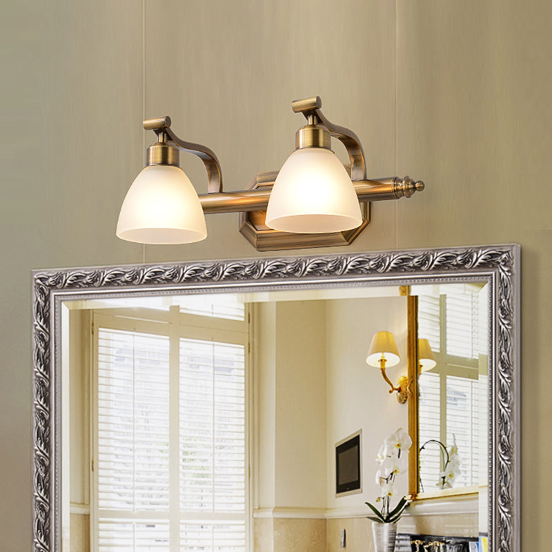 Lisslune | Frosted Glass Brass Wall Lamp Bell Shaped Country Style Vanity Sconce Light for Bathroom