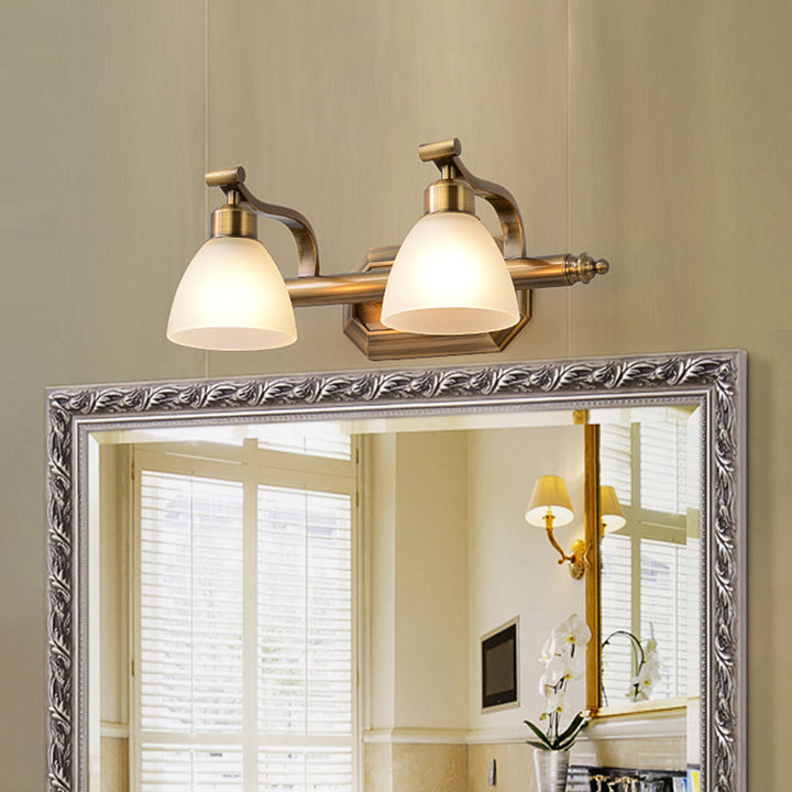 Lisslune | Frosted Glass Brass Wall Lamp Bell Shaped Country Style Vanity Sconce Light for Bathroom