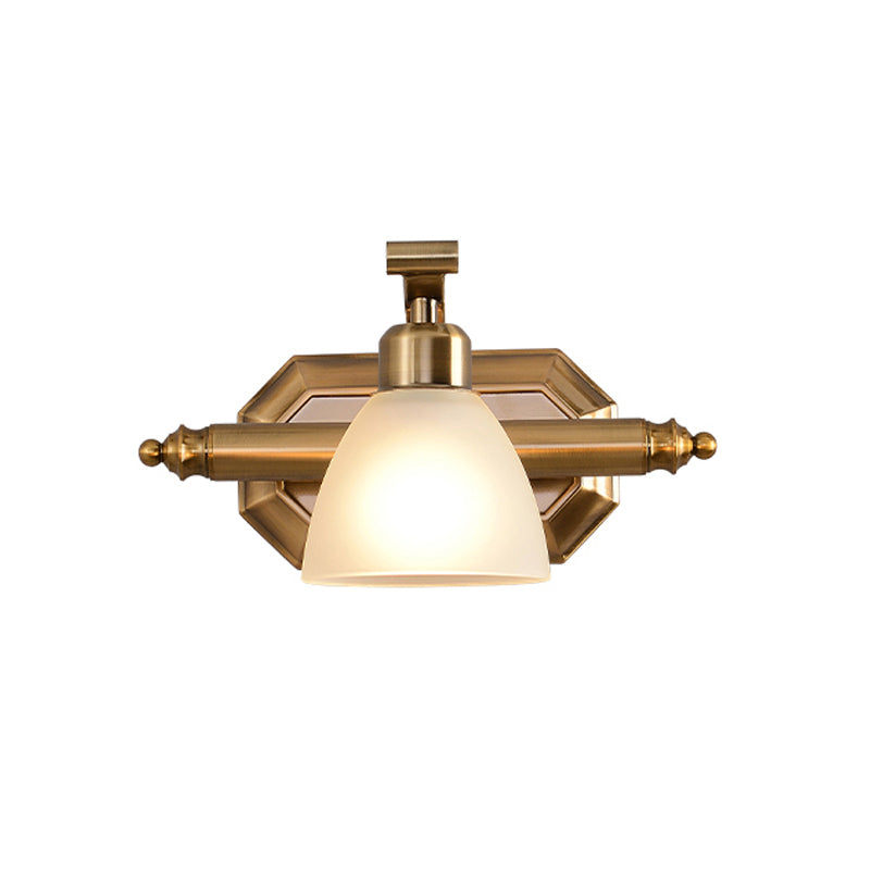 Lisslune | Frosted Glass Brass Wall Lamp Bell Shaped Country Style Vanity Sconce Light for Bathroom
