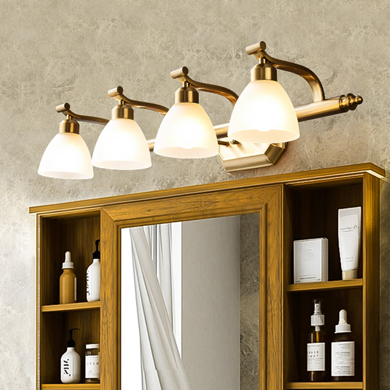 Lisslune | Frosted Glass Brass Wall Lamp Bell Shaped Country Style Vanity Sconce Light for Bathroom