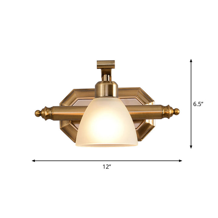 Lisslune | Frosted Glass Brass Wall Lamp Bell Shaped Country Style Vanity Sconce Light for Bathroom