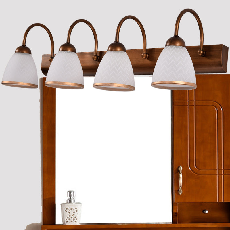 Lisslune | Brown 4-Head Cosmetic Lamp Traditional White Pressed Glass Bell-Shaped Wall Mount Light