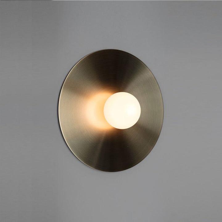 Skørter | Golden Disc Flush Wall Lamp Postmodern 1-Light Metal Wall Light with Ball White Glass Shades
