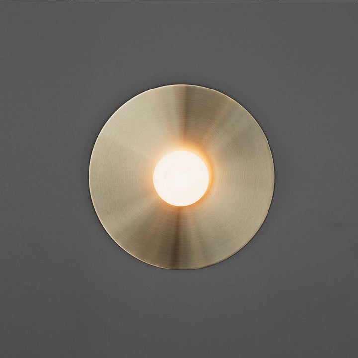 Skørter | Golden Disc Flush Wall Lamp Postmodern 1-Light Metal Wall Light with Ball White Glass Shades