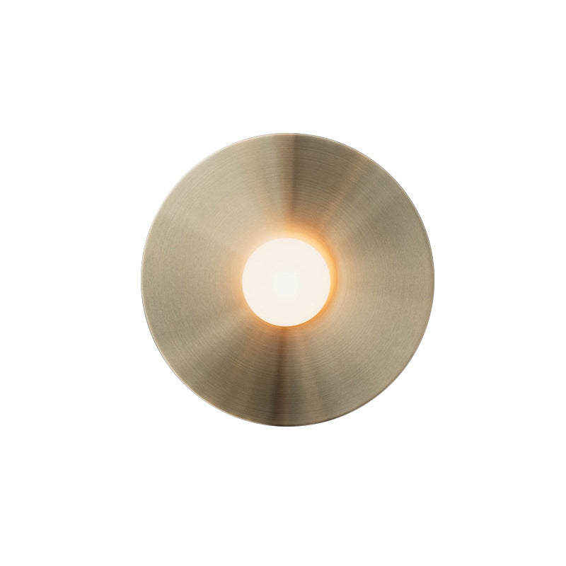 Skørter | Golden Disc Flush Wall Lamp Postmodern 1-Light Metal Wall Light with Ball White Glass Shades