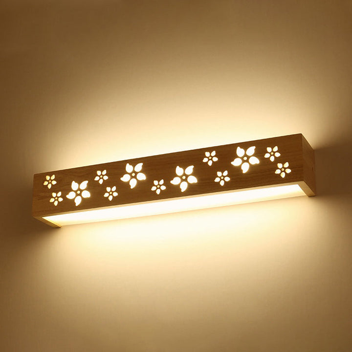 Lisslune | Wood Cutouts Flower Wall Lamp Japanese Style Beige LED Wall Light with Shelf Function