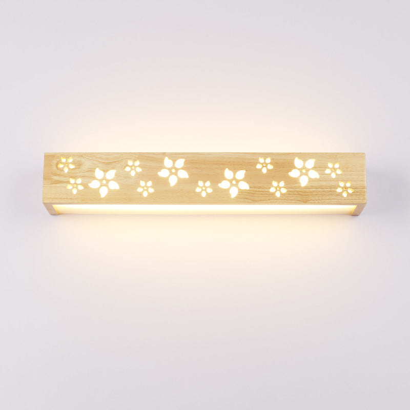 Lisslune | Wood Cutouts Flower Wall Lamp Japanese Style Beige LED Wall Light with Shelf Function