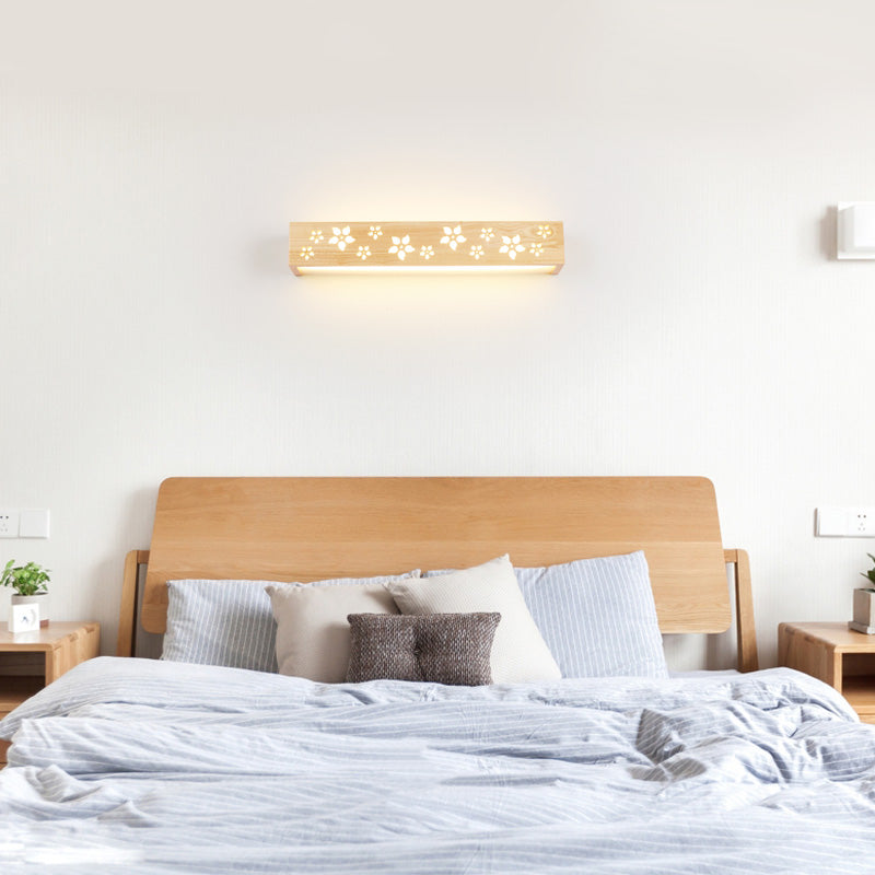 Lisslune | Wood Cutouts Flower Wall Lamp Japanese Style Beige LED Wall Light with Shelf Function