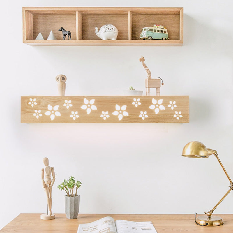 Lisslune | Wood Cutouts Flower Wall Lamp Japanese Style Beige LED Wall Light with Shelf Function