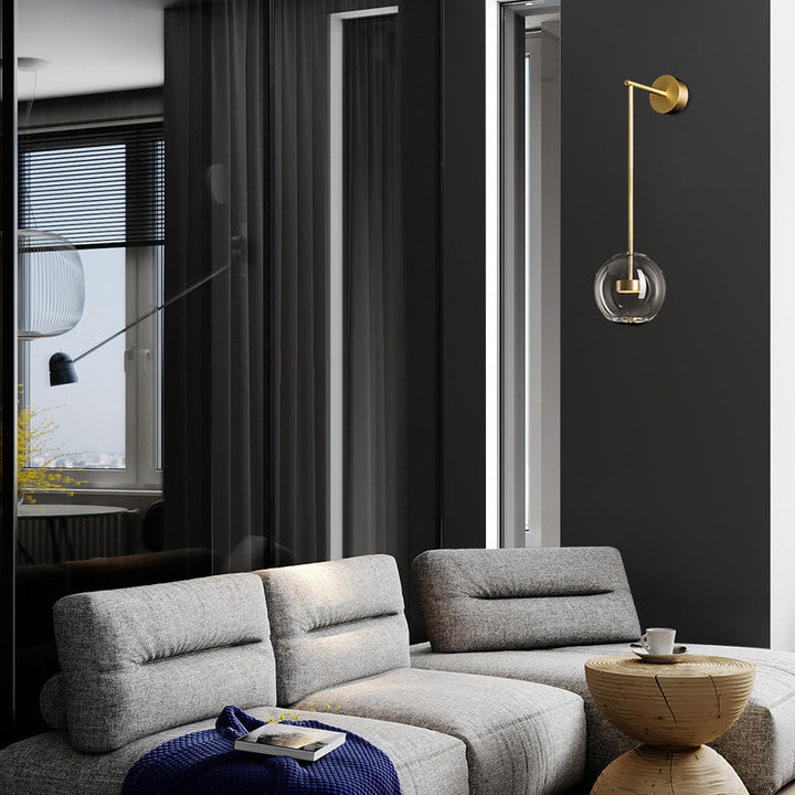Lisslune | Minimalistic Ball Wall Lamp Transparent Glass Nightstand LED Wall Lamp in Gold