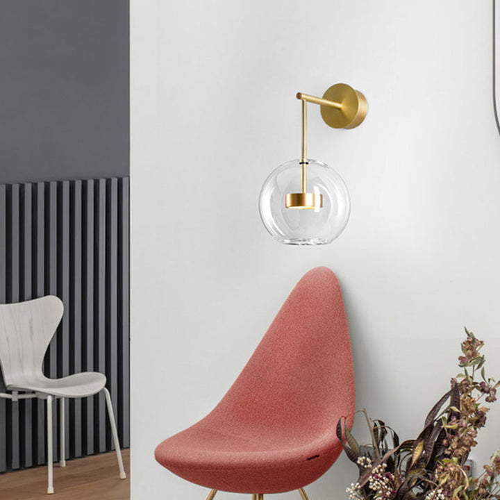 Lisslune | Minimalistic Ball Wall Lamp Transparent Glass Nightstand LED Wall Lamp in Gold
