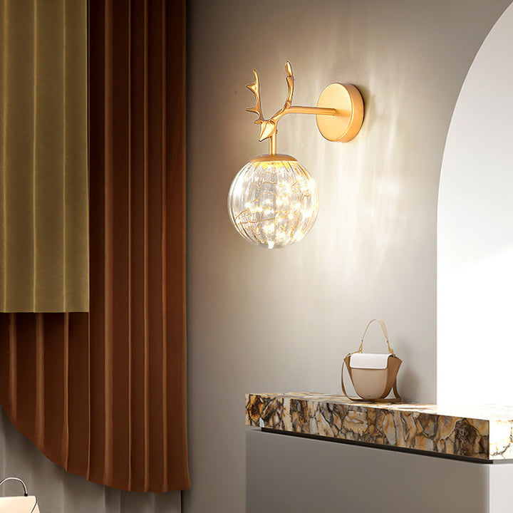 Lisslune | Antler and Ball Bedroom Wall Light Glass LED Minimalist Wall Mount Lamp with Star Light String