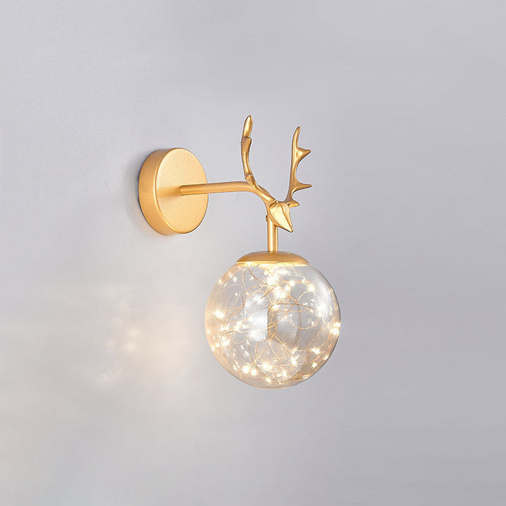 Lisslune | Antler and Ball Bedroom Wall Light Glass LED Minimalist Wall Mount Lamp with Star Light String