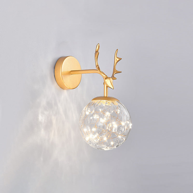 Lisslune | Antler and Ball Bedroom Wall Light Glass LED Minimalist Wall Mount Lamp with Star Light String