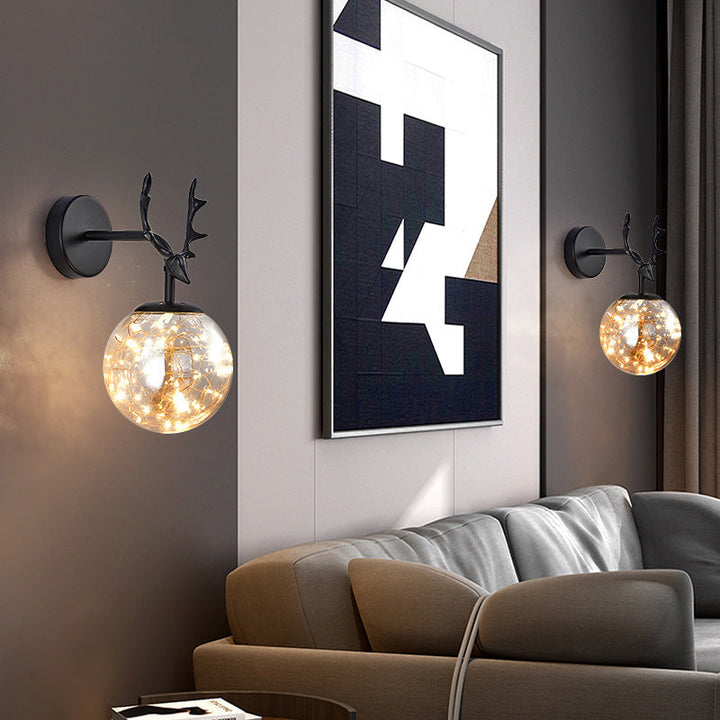 Lisslune | Antler and Ball Bedroom Wall Light Glass LED Minimalist Wall Mount Lamp with Star Light String