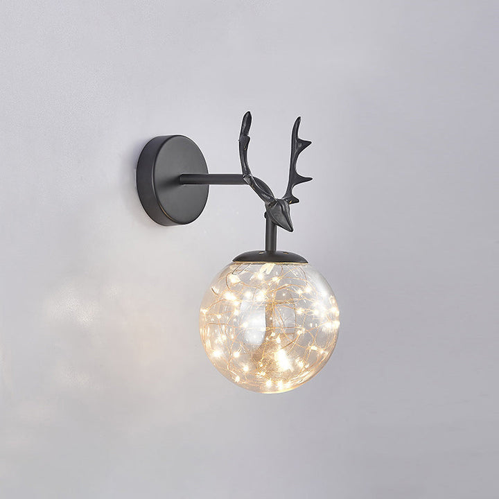 Lisslune | Antler and Ball Bedroom Wall Light Glass LED Minimalist Wall Mount Lamp with Star Light String