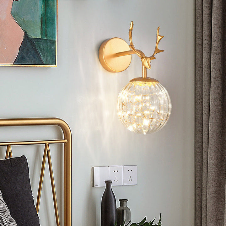 Lisslune | Antler and Ball Bedroom Wall Light Glass LED Minimalist Wall Mount Lamp with Star Light String