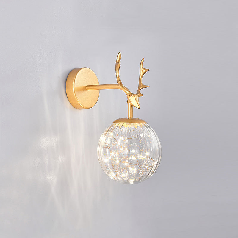 Lisslune | Antler and Ball Bedroom Wall Light Glass LED Minimalist Wall Mount Lamp with Star Light String