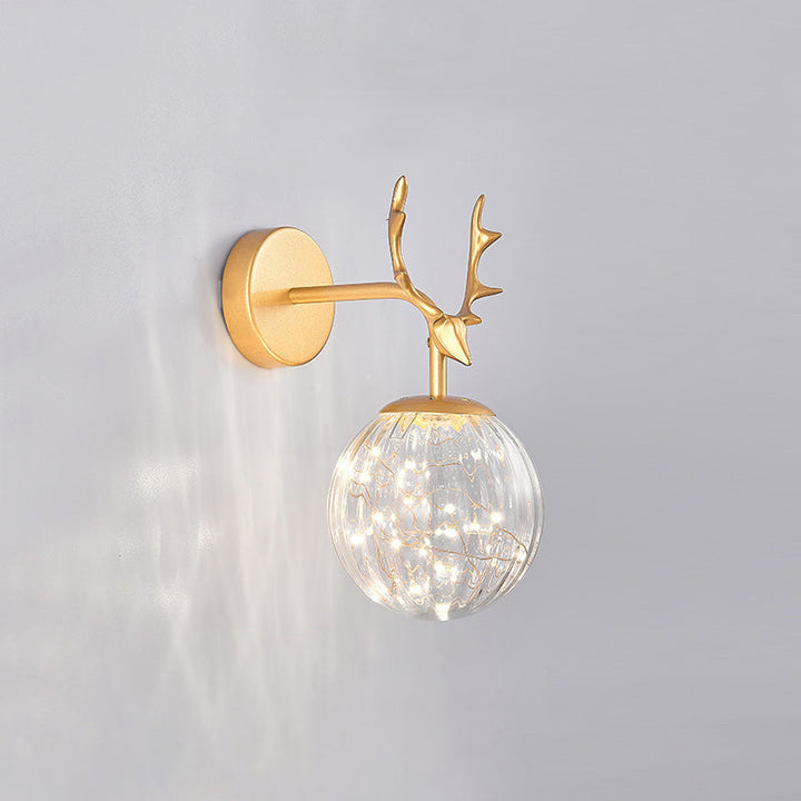 Lisslune | Antler and Ball Bedroom Wall Light Glass LED Minimalist Wall Mount Lamp with Star Light String