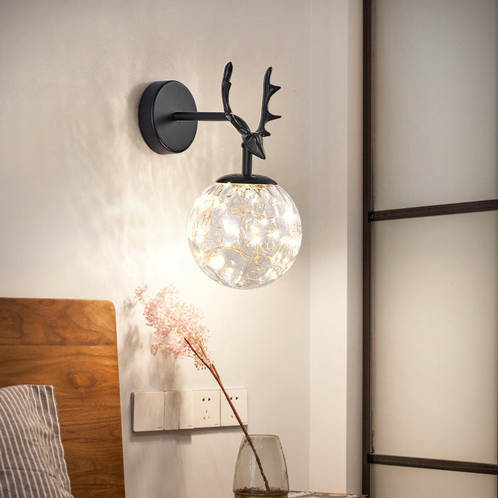 Lisslune | Antler and Ball Bedroom Wall Light Glass LED Minimalist Wall Mount Lamp with Star Light String