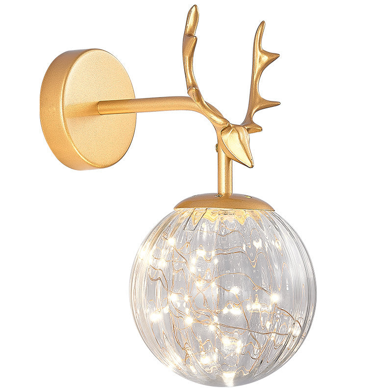 Lisslune | Antler and Ball Bedroom Wall Light Glass LED Minimalist Wall Mount Lamp with Star Light String