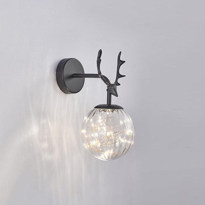 Lisslune | Antler and Ball Bedroom Wall Light Glass LED Minimalist Wall Mount Lamp with Star Light String