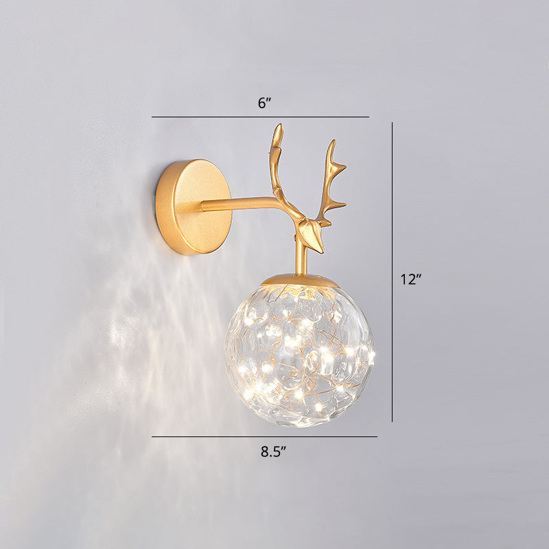 Lisslune | Antler and Ball Bedroom Wall Light Glass LED Minimalist Wall Mount Lamp with Star Light String