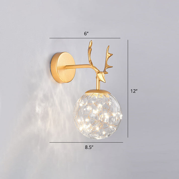 Lisslune | Antler and Ball Bedroom Wall Light Glass LED Minimalist Wall Mount Lamp with Star Light String