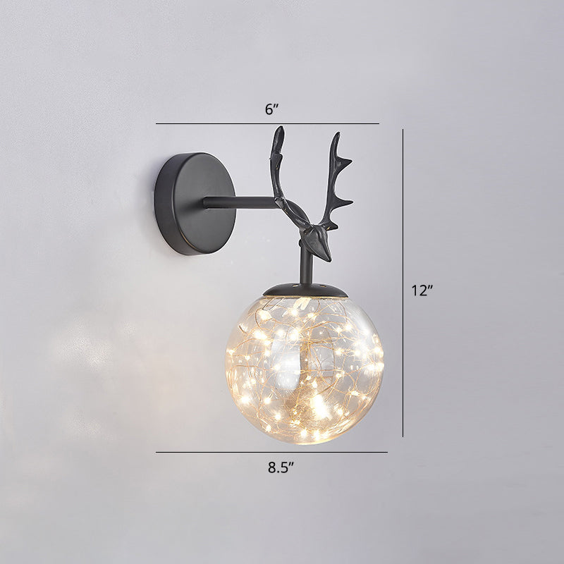 Lisslune | Antler and Ball Bedroom Wall Light Glass LED Minimalist Wall Mount Lamp with Star Light String