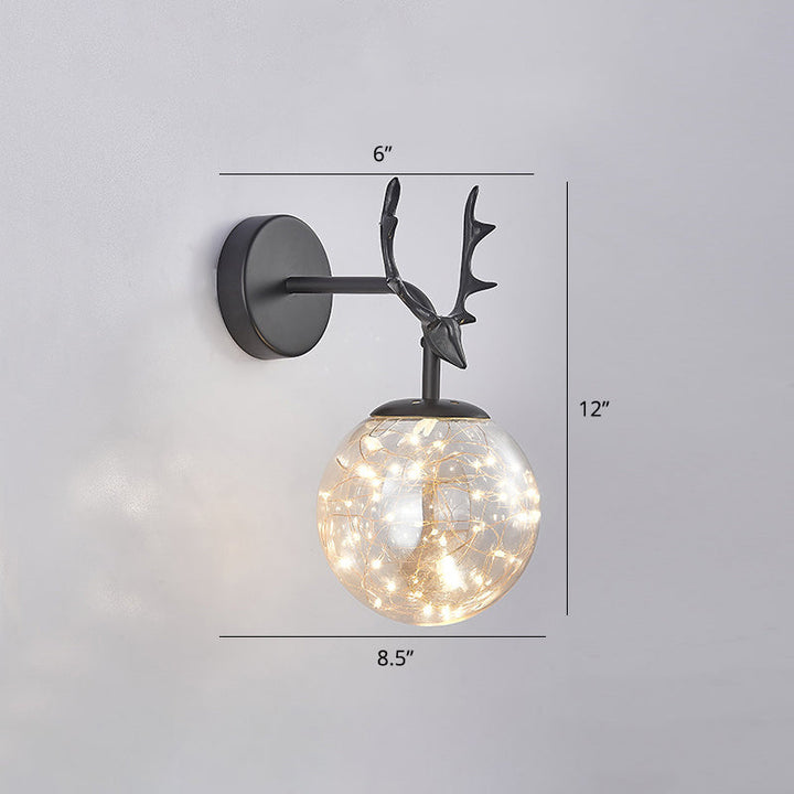 Lisslune | Antler and Ball Bedroom Wall Light Glass LED Minimalist Wall Mount Lamp with Star Light String