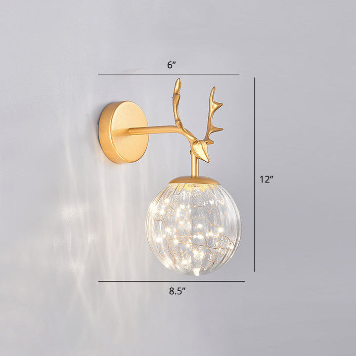 Lisslune | Antler and Ball Bedroom Wall Light Glass LED Minimalist Wall Mount Lamp with Star Light String
