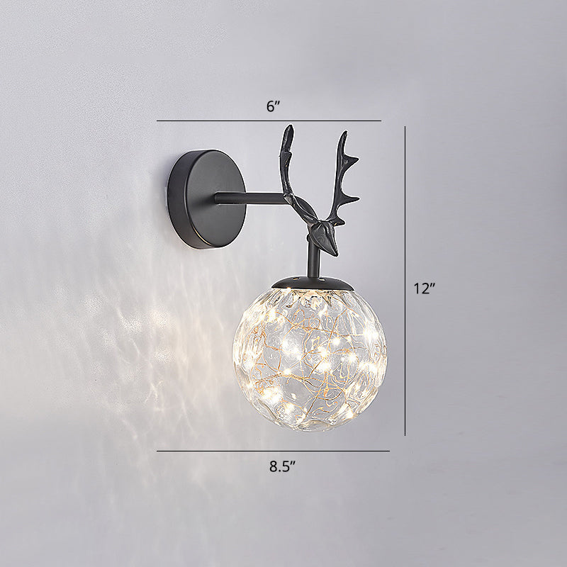 Lisslune | Antler and Ball Bedroom Wall Light Glass LED Minimalist Wall Mount Lamp with Star Light String