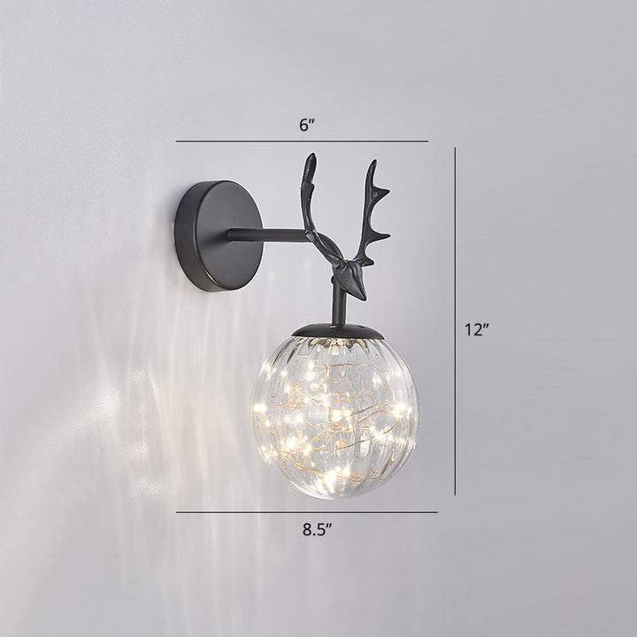 Lisslune | Antler and Ball Bedroom Wall Light Glass LED Minimalist Wall Mount Lamp with Star Light String