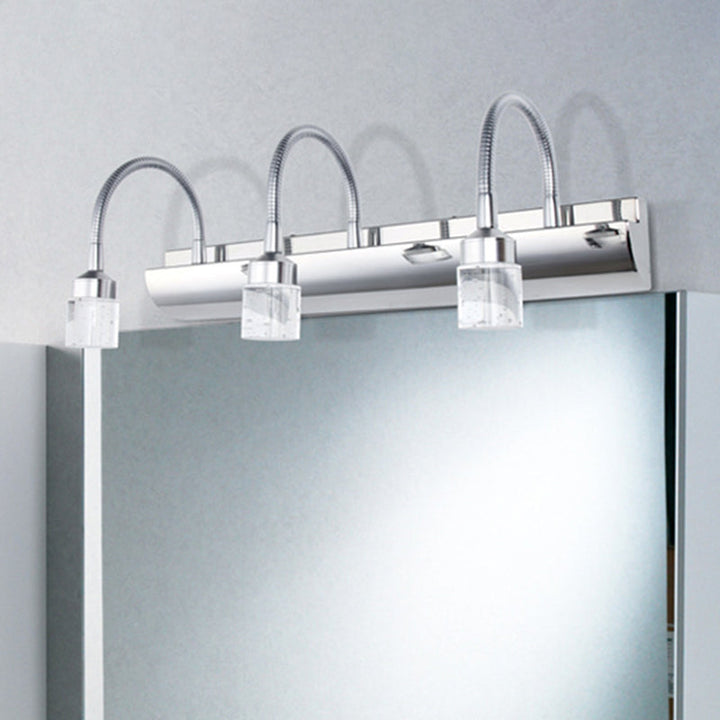 Lisslune | Chrome Swoop Arm Vanity Wall Lamp Modern Seedy Crystal LED Mirror Light for Bathroom