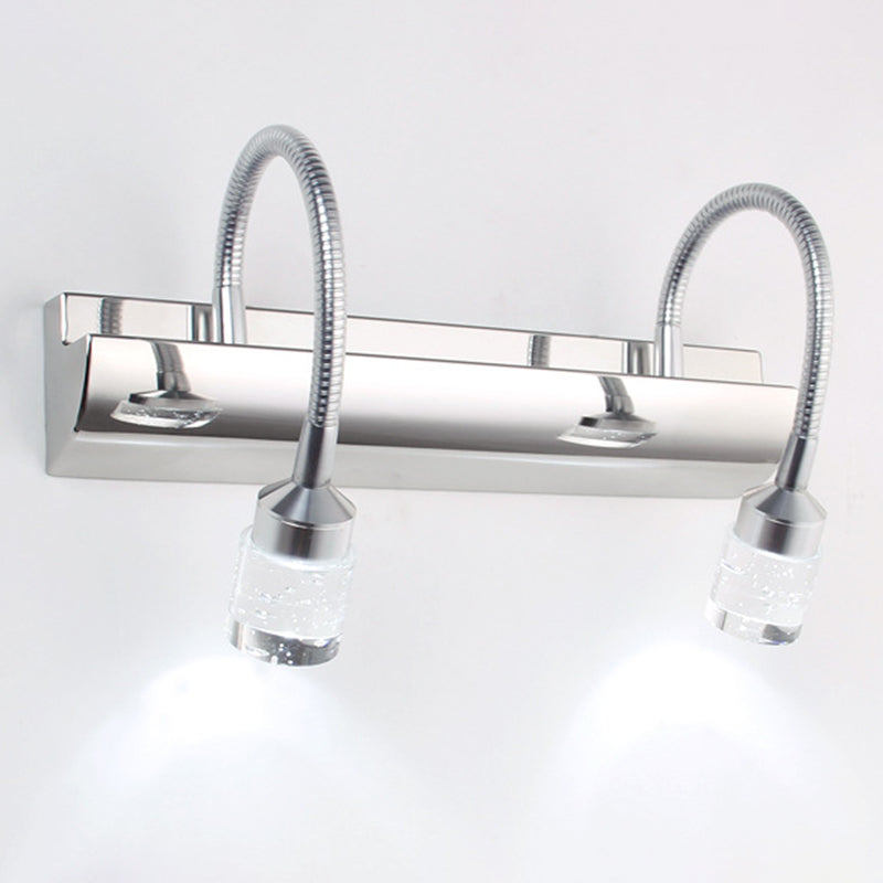 Lisslune | Chrome Swoop Arm Vanity Wall Lamp Modern Seedy Crystal LED Mirror Light for Bathroom