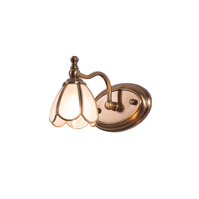 Lisslune | White Glass Wavy Wall Light Colonial Chic Bathroom Vanity Lighting Ideas in Bronze