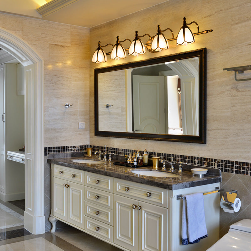 Lisslune | White Glass Wavy Wall Light Colonial Chic Bathroom Vanity Lighting Ideas in Bronze