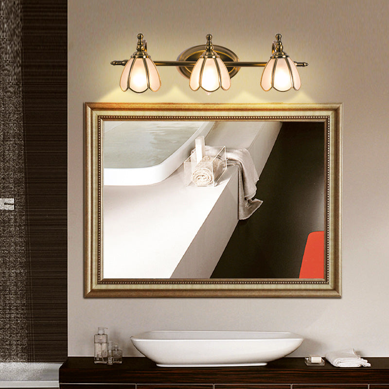 Lisslune | White Glass Wavy Wall Light Colonial Chic Bathroom Vanity Lighting Ideas in Bronze