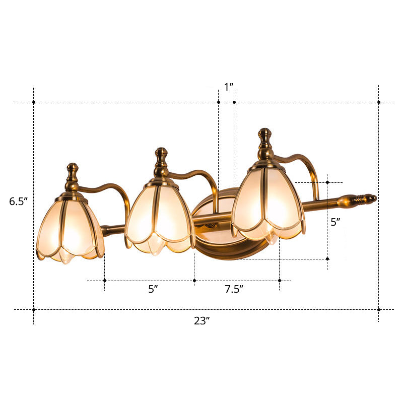 Lisslune | White Glass Wavy Wall Light Colonial Chic Bathroom Vanity Lighting Ideas in Bronze