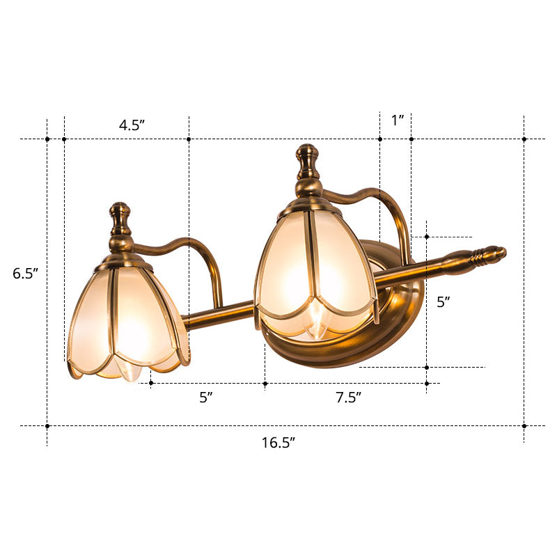 Lisslune | White Glass Wavy Wall Light Colonial Chic Bathroom Vanity Lighting Ideas in Bronze