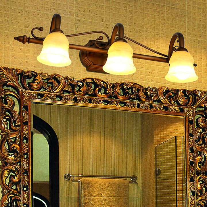 Lisslune | Beige Glass Vanity Mirror Light Rustic Carillon Shaped Bathroom Wall Mounted Fixture